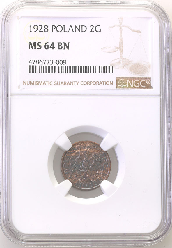II RP. 2 grosze 1928 NGC MS64 BN